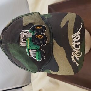 Boys Ocean Blue Baseball Cap with Camo Background and Tractor Word & Emblem